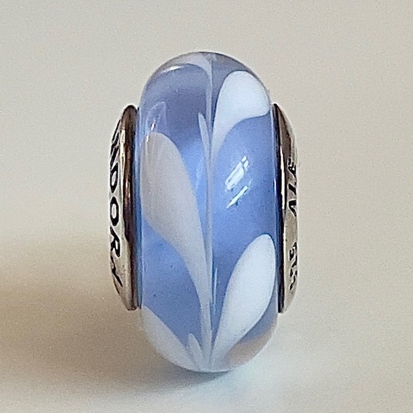 Pandora Retired Light Blue & White Glass Swirl Murano Charm - Picture 6 of 6
